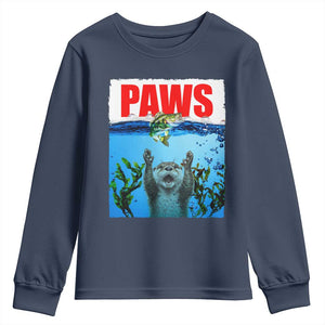 Paws Parody Youth Sweatshirt Otter Chasing Bass Fish Ocean TS14 Navy Print Your Wear