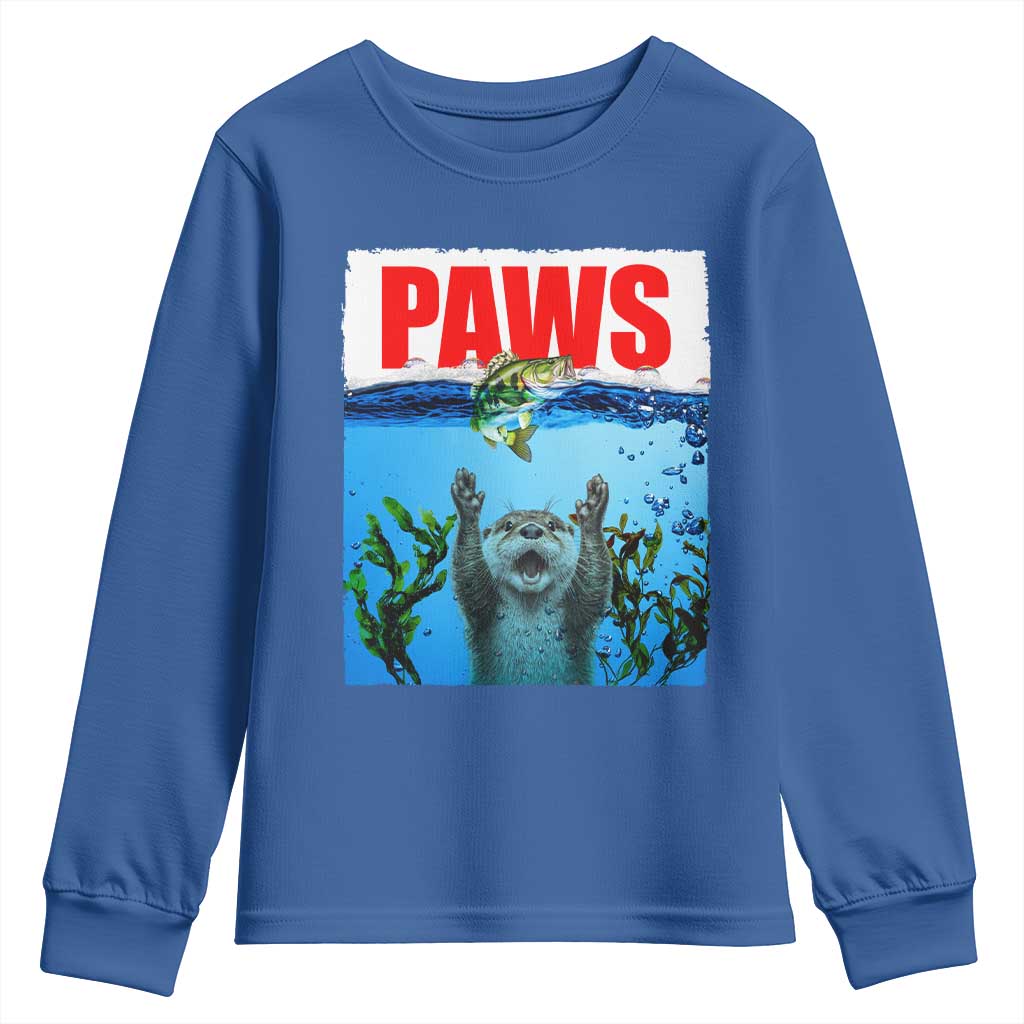 Paws Parody Youth Sweatshirt Otter Chasing Bass Fish Ocean TS14 Royal Blue Print Your Wear