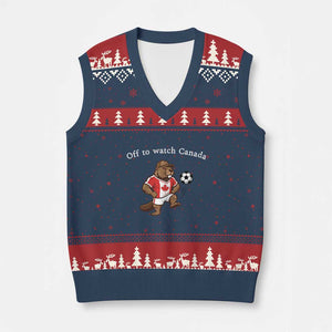Off to Watch Canada V-Neck Knit Sweater Vest Patriotic Canadian Beaver Football Soccer Fan Gift