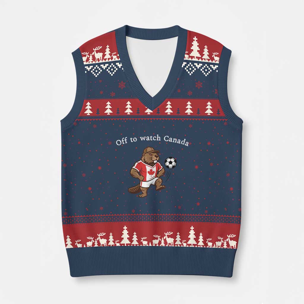 Off to Watch Canada V-Neck Knit Sweater Vest Patriotic Canadian Beaver Football Soccer Fan Gift TS14 Navy Red Print Your Wear