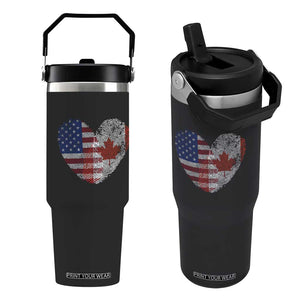 Half Canadian Half American USA Flag Canada America Flip Straw Tumbler
