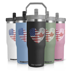 Half Canadian Half American USA Flag Canada America Flip Straw Tumbler