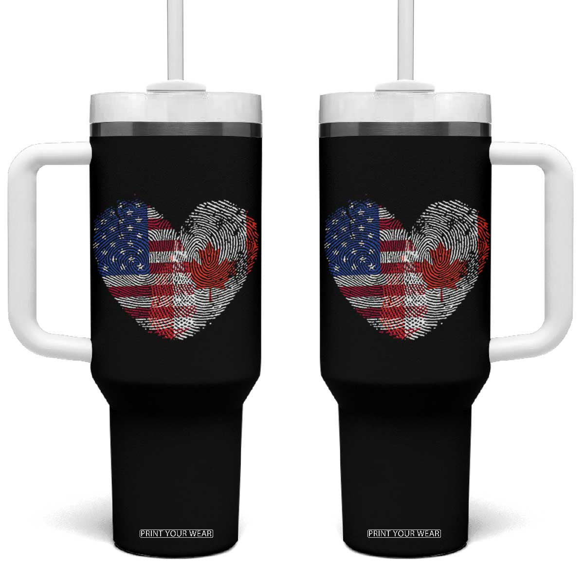 Half Canadian Half American USA Flag Canada America Tumbler With Handle