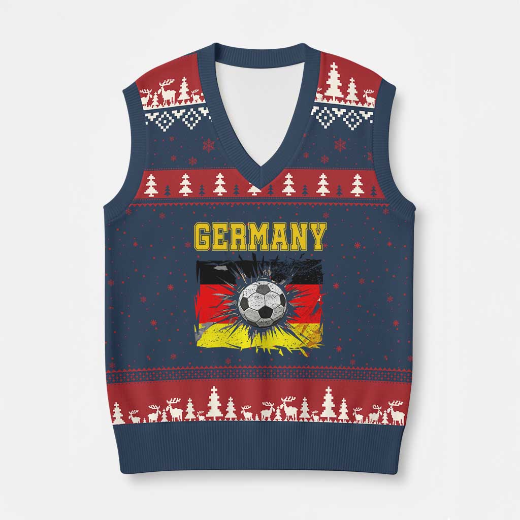 Germany Soccer Fan V-Neck Knit Sweater Vest German Football Game Day Supporter TS14 Navy Red Print Your Wear