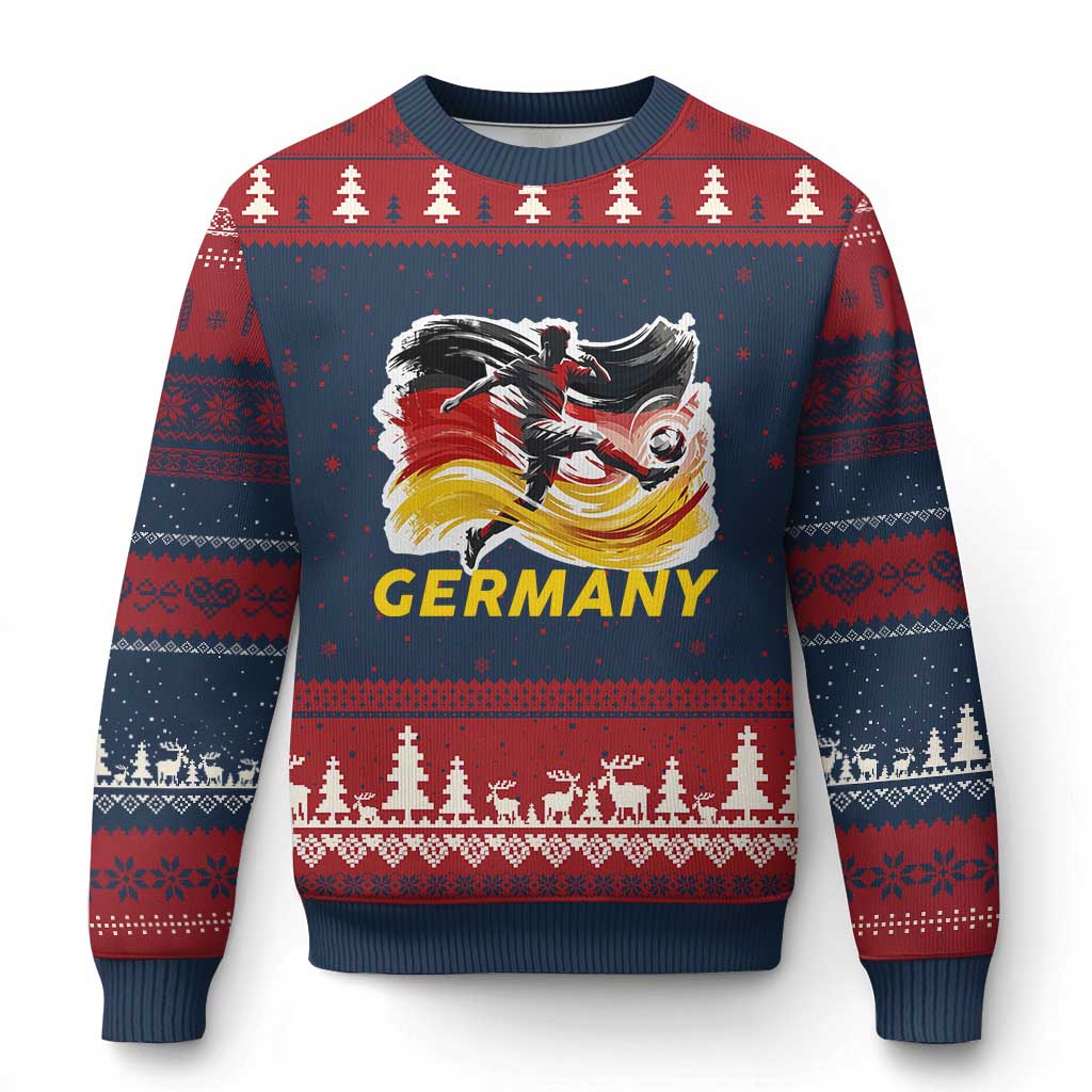 Germany Soccer Fan Ugly Christmas Sweater German Football Flag Game Day Supporter TS14 Navy Red Print Your Wear
