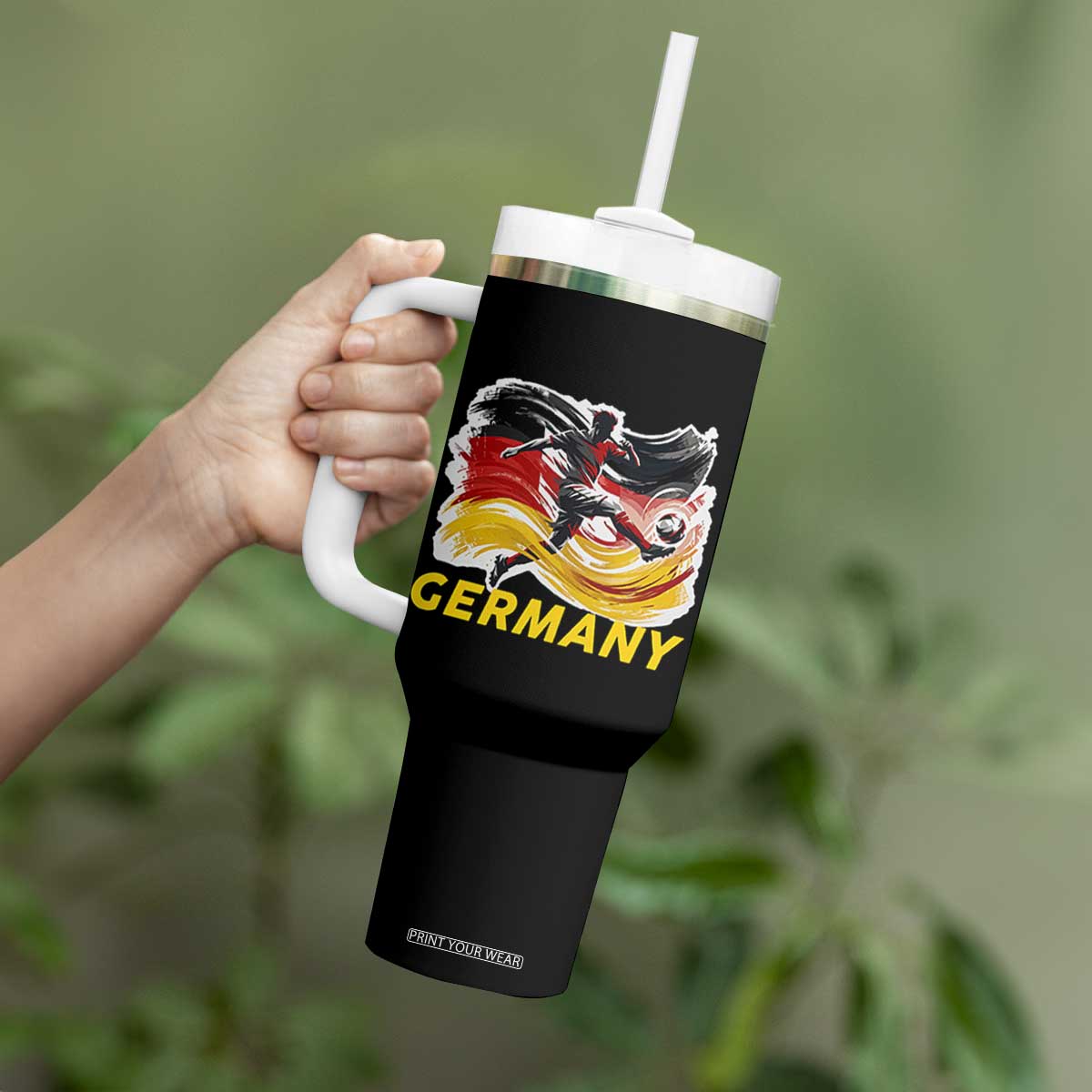 Germany Soccer Fan Tumbler With Handle German Football Flag Game Day Supporter