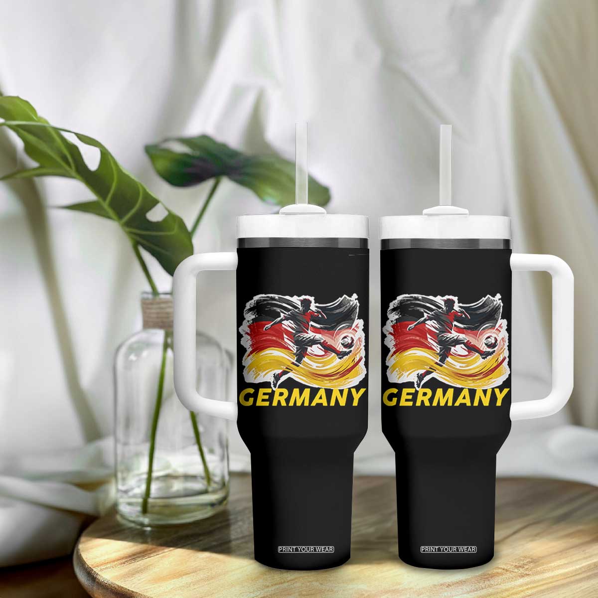 Germany Soccer Fan Tumbler With Handle German Football Flag Game Day Supporter