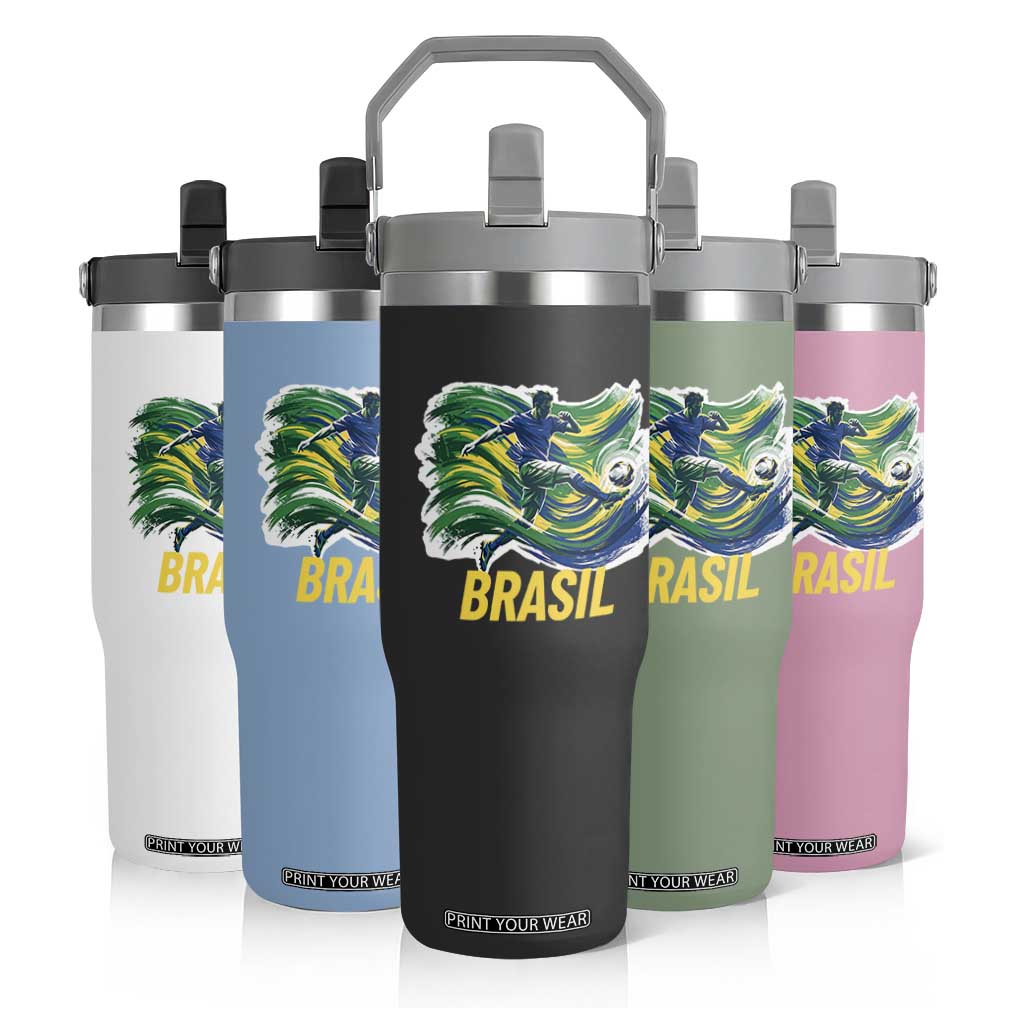Brazil Soccer Brasil Flag Patriotic Sports Flip Straw Tumbler Brazilian Football Fan Supporter TS14 Print Your Wear