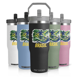Brazil Soccer Brasil Flag Patriotic Sports Flip Straw Tumbler Brazilian Football Fan Supporter TS14 Print Your Wear