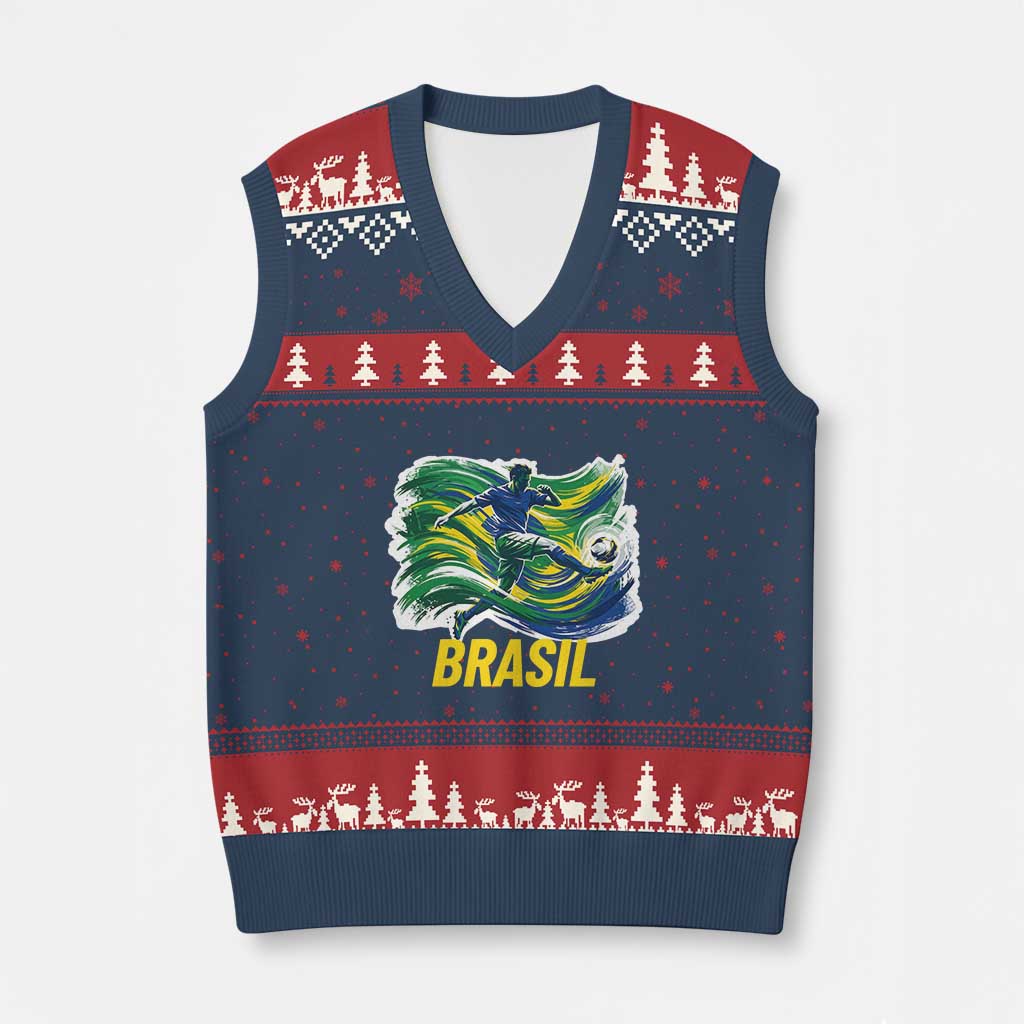 Brazil Soccer Brasil Flag Patriotic Sports V-Neck Knit Sweater Vest Brazilian Football Fan Supporter
