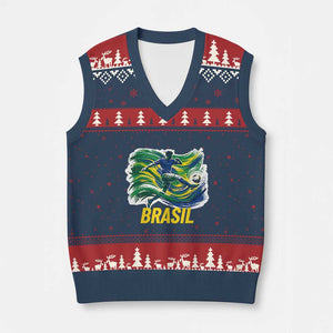 Brazil Soccer Brasil Flag Patriotic Sports V-Neck Knit Sweater Vest Brazilian Football Fan Supporter