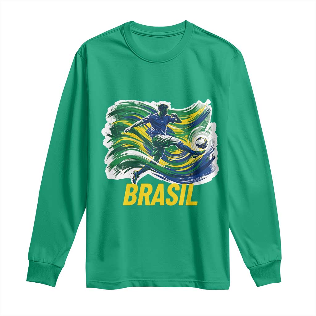 Brazil Soccer Brasil Flag Patriotic Sports Long Sleeve Shirt Brazilian Football Fan Supporter