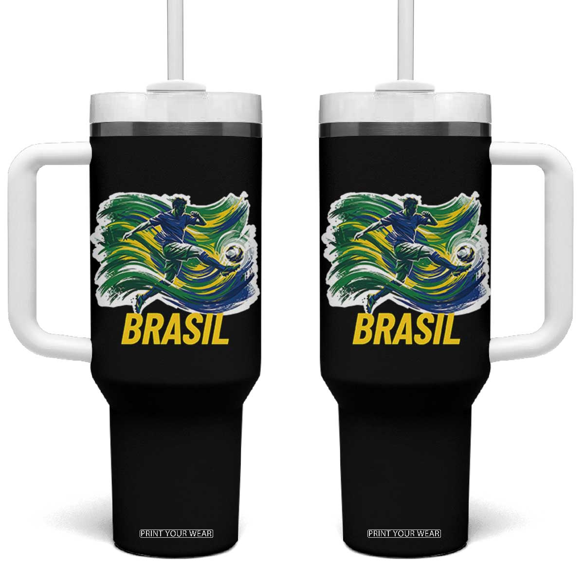 Brazil Soccer Brasil Flag Patriotic Sports Tumbler With Handle Brazilian Football Fan Supporter TS14 One Size: 40 oz Black Print Your Wear