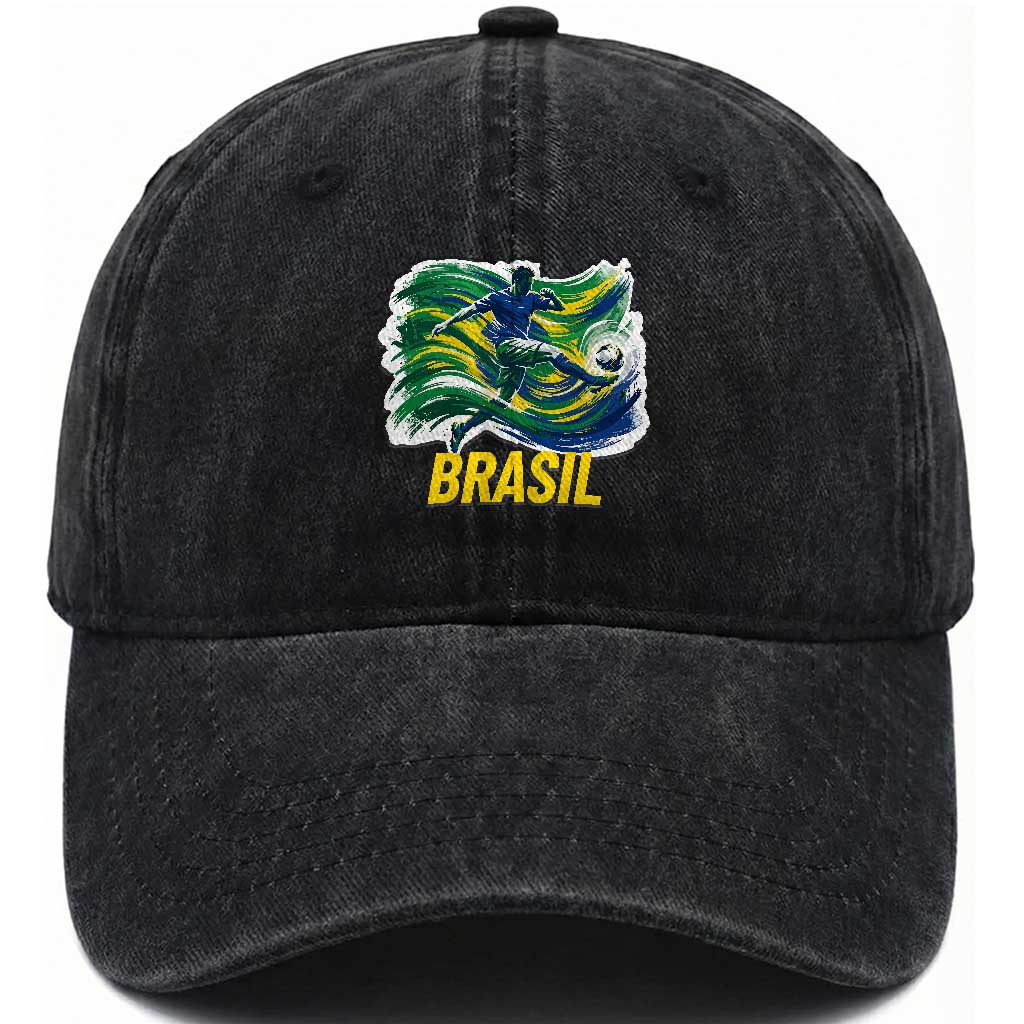Brazil Soccer Brasil Flag Patriotic Sports Washed Cotton Baseball Cap Brazilian Football Fan Supporter TS14 Print Your Wear