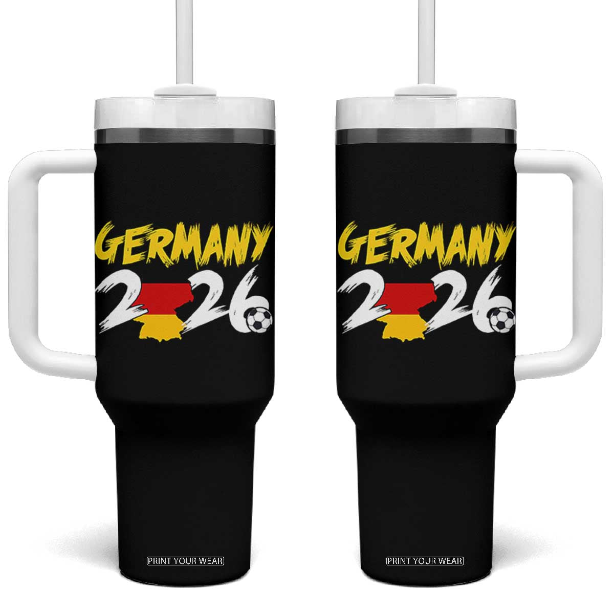 Deutschland Flag German Pride Tumbler With Handle Germany Soccer Lover Football Fans TS14 One Size: 40 oz Black Print Your Wear