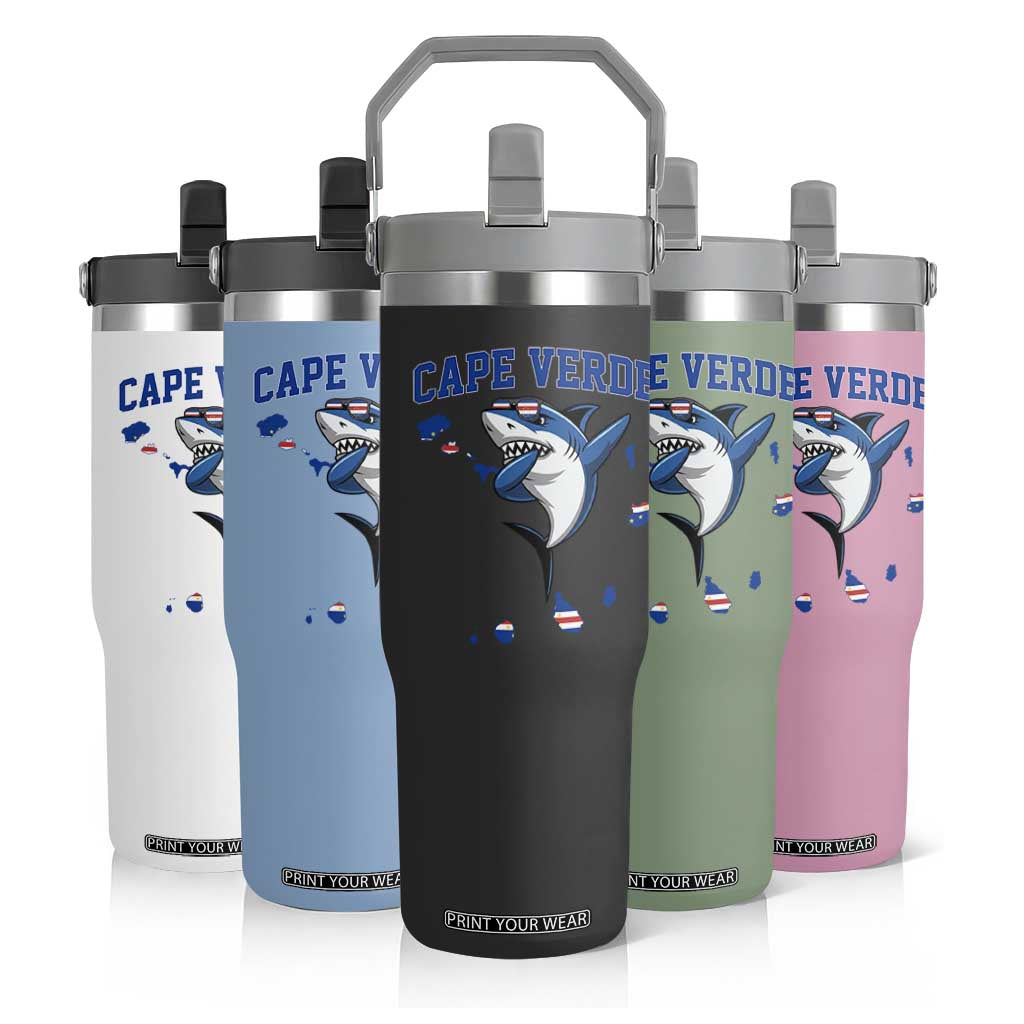 Cape Verde Flag Map Shark Cape Verdean Roots Flip Straw Tumbler TS14 Print Your Wear