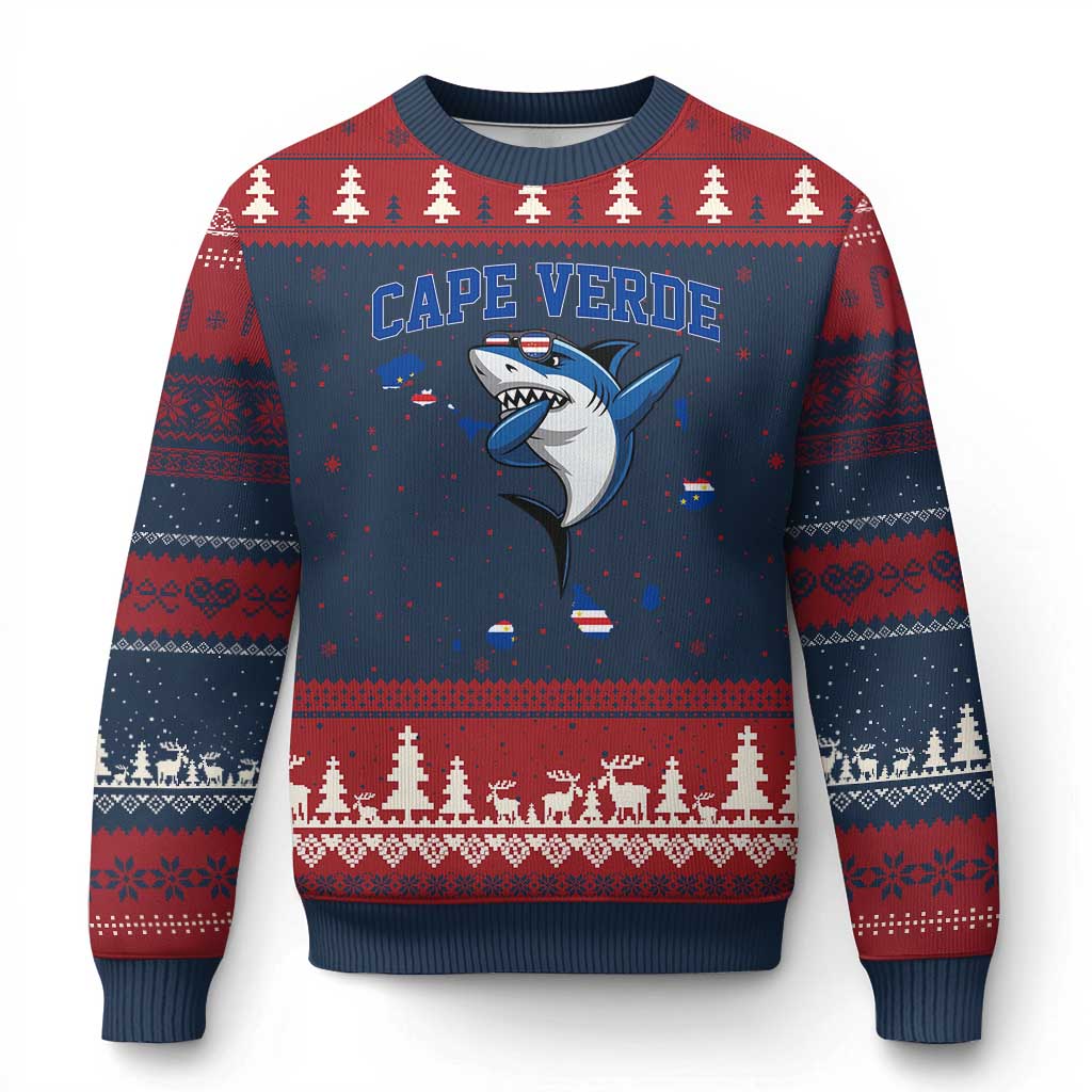 Cape Verde Flag Map Shark Cape Verdean Roots Ugly Christmas Sweater TS14 Navy Red Print Your Wear