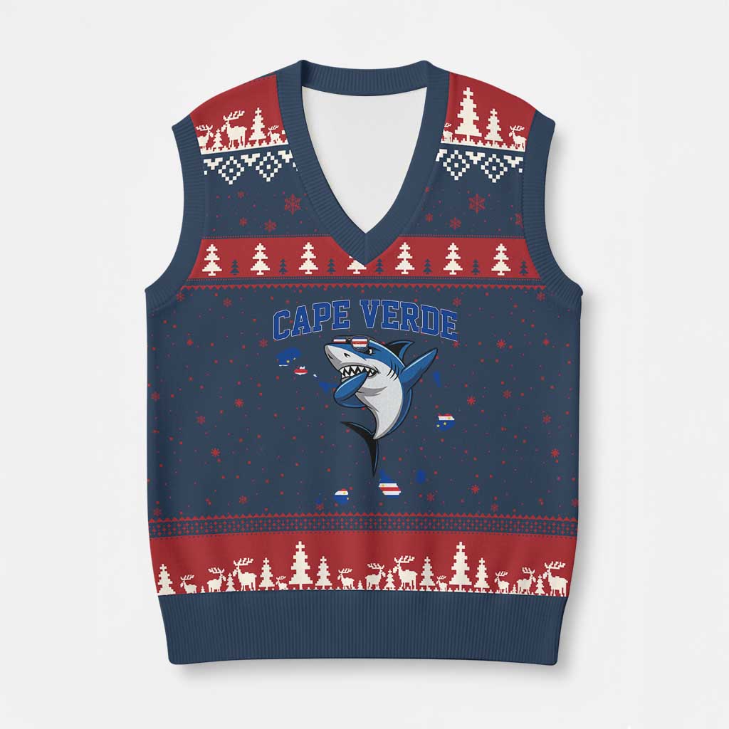 Cape Verde Flag Map Shark Cape Verdean Roots V-Neck Knit Sweater Vest TS14 Navy Red Print Your Wear