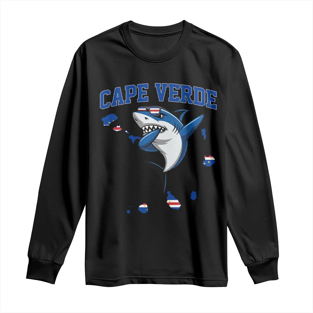 Cape Verde Flag Map Shark Cape Verdean Roots Long Sleeve Shirt