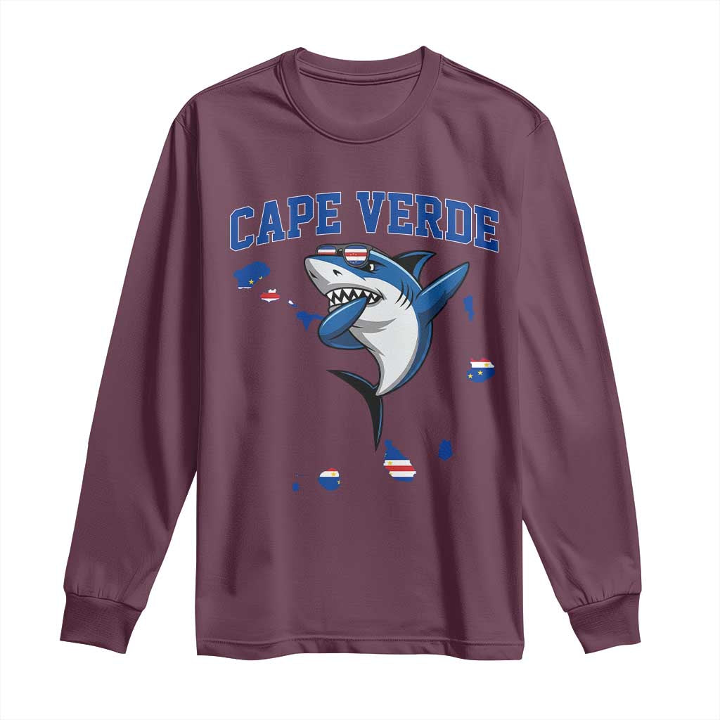 Cape Verde Flag Map Shark Cape Verdean Roots Long Sleeve Shirt