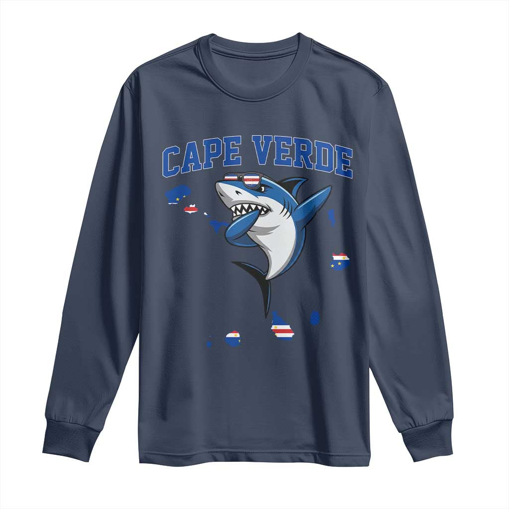 Cape Verde Flag Map Shark Cape Verdean Roots Long Sleeve Shirt