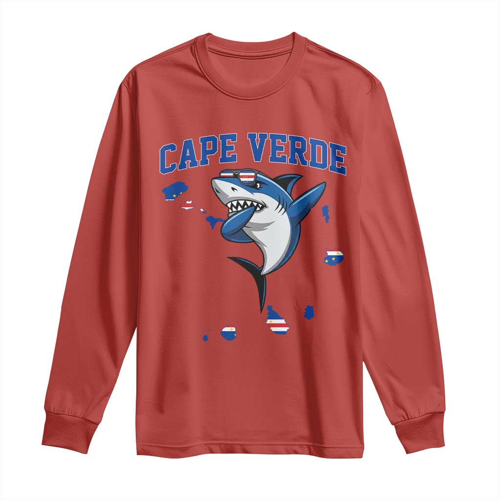 Cape Verde Flag Map Shark Cape Verdean Roots Long Sleeve Shirt