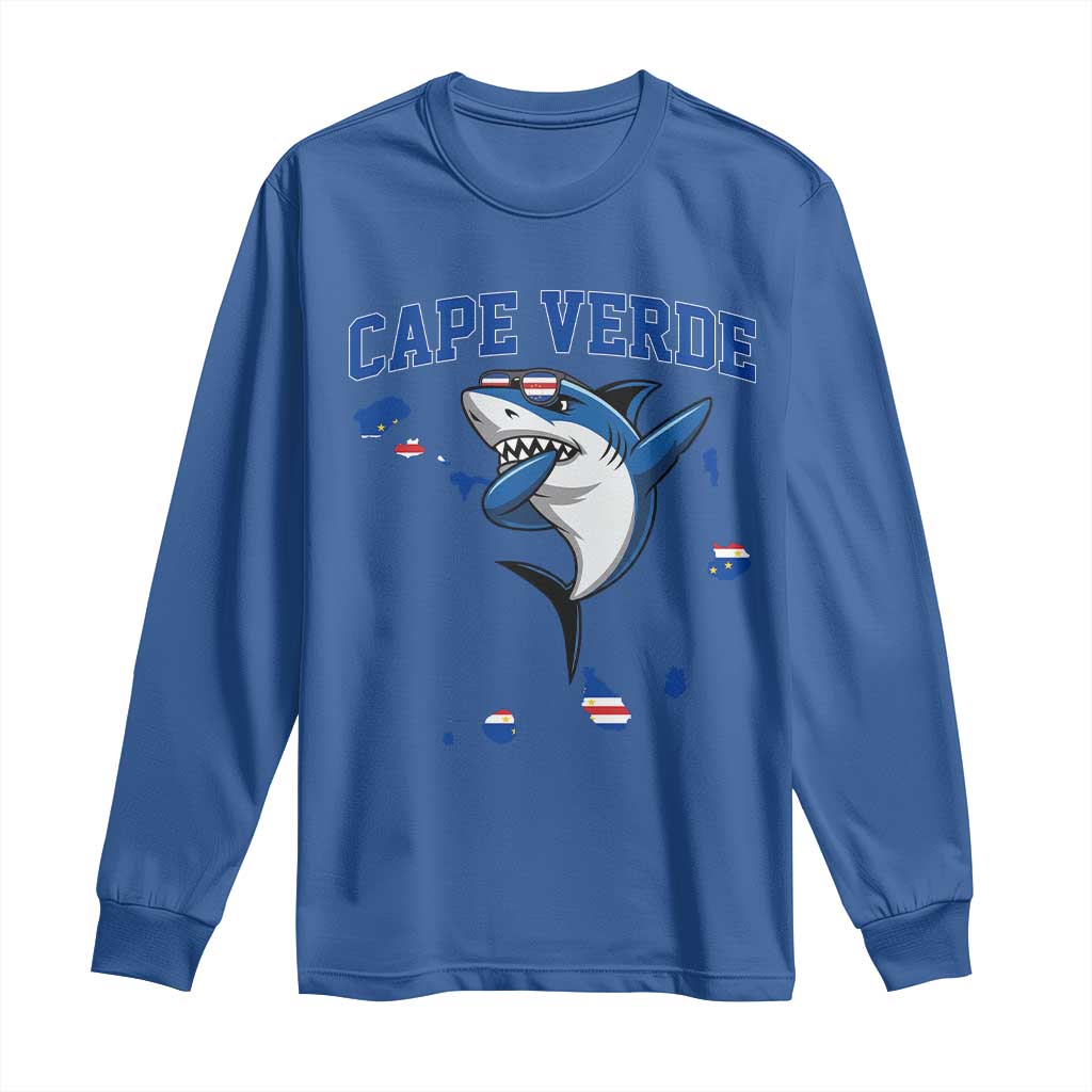 Cape Verde Flag Map Shark Cape Verdean Roots Long Sleeve Shirt