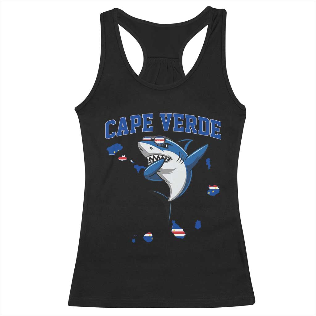 Cape Verde Flag Map Shark Cape Verdean Roots Racerback Tank Top