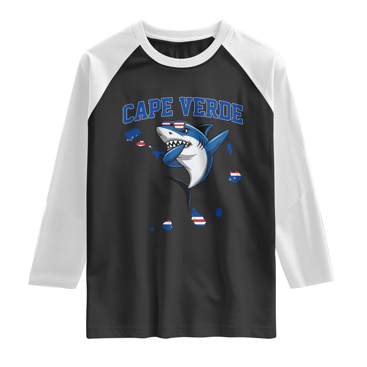 Cape Verde Flag Map Shark Cape Verdean Roots Raglan Shirt