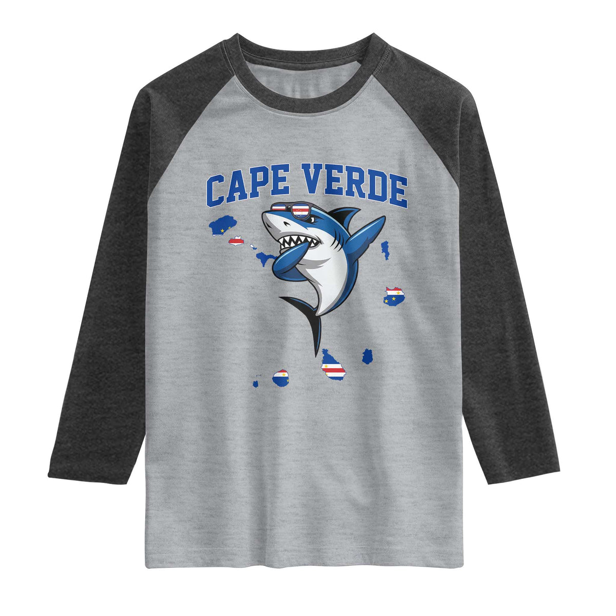 Cape Verde Flag Map Shark Cape Verdean Roots Raglan Shirt