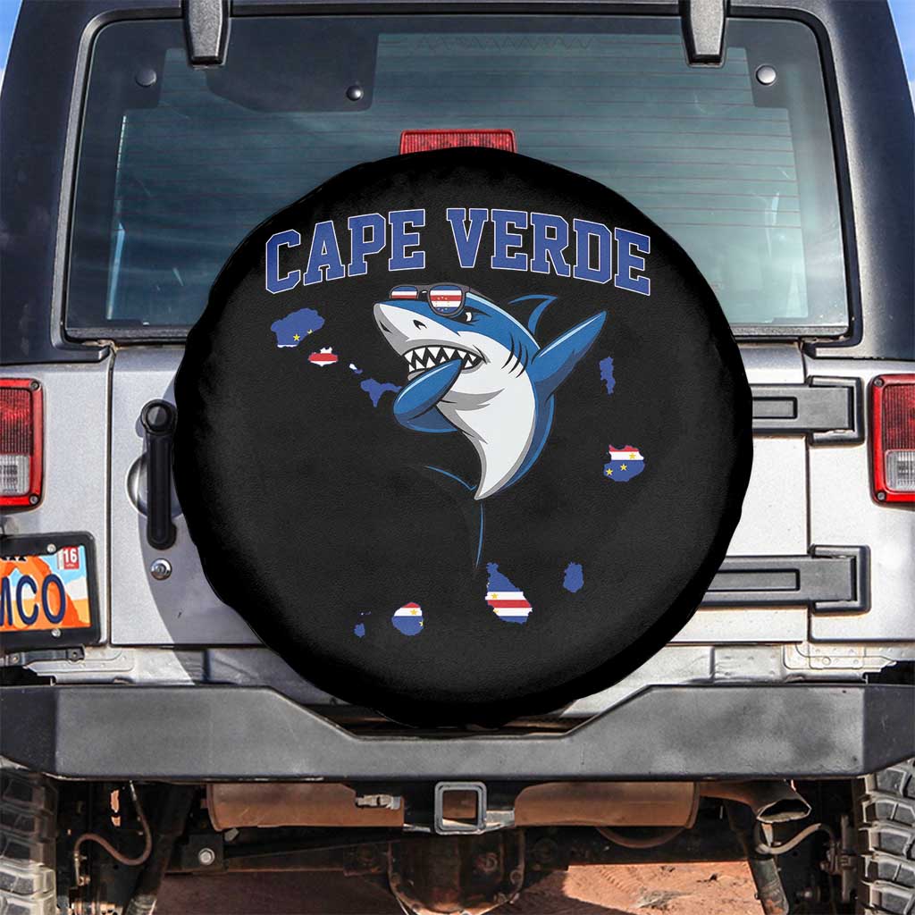 Cape Verde Flag Map Shark Cape Verdean Roots Spare Tire Cover TS14 No hole Black Print Your Wear