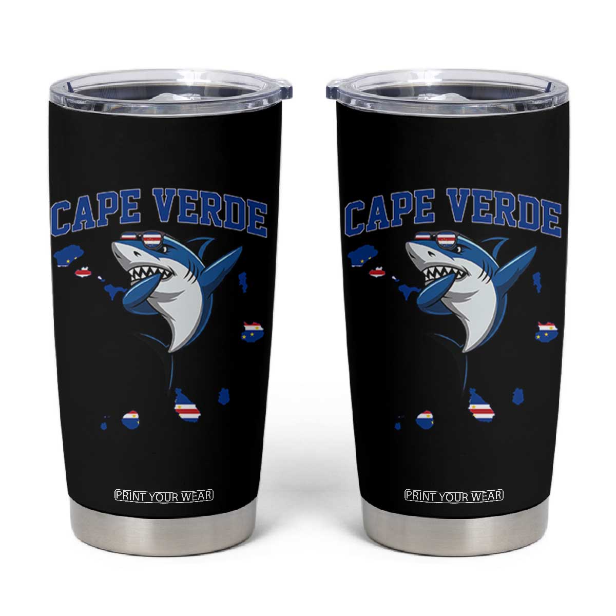 Cape Verde Flag Map Shark Cape Verdean Roots Tumbler Cup TS14 Black Print Your Wear