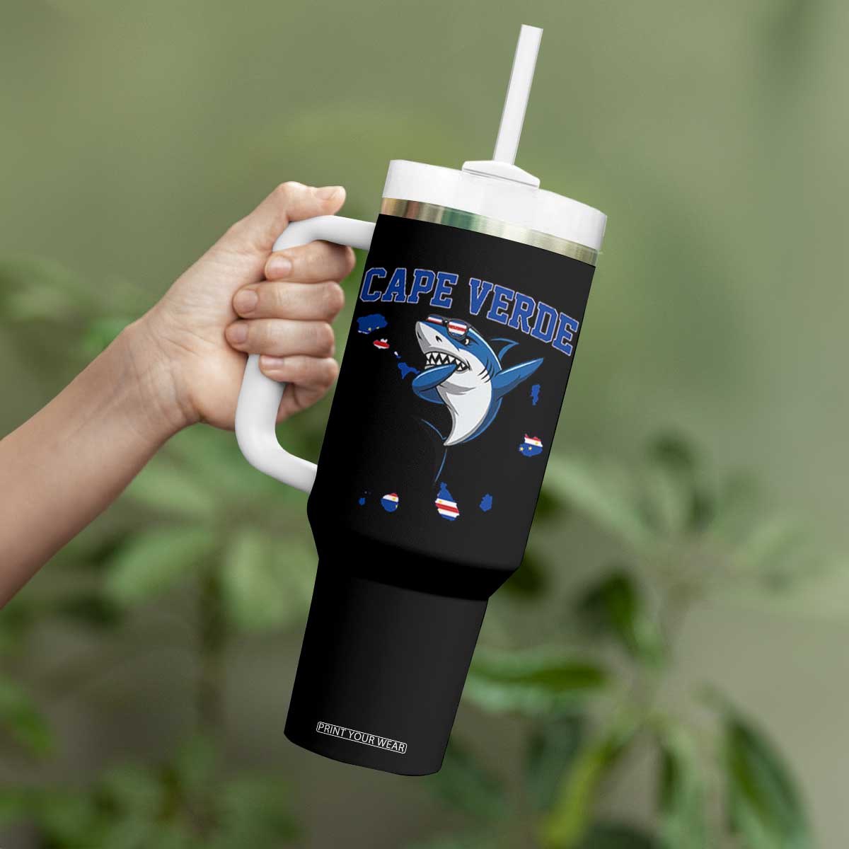 Cape Verde Flag Map Shark Cape Verdean Roots Tumbler With Handle TS14 Print Your Wear