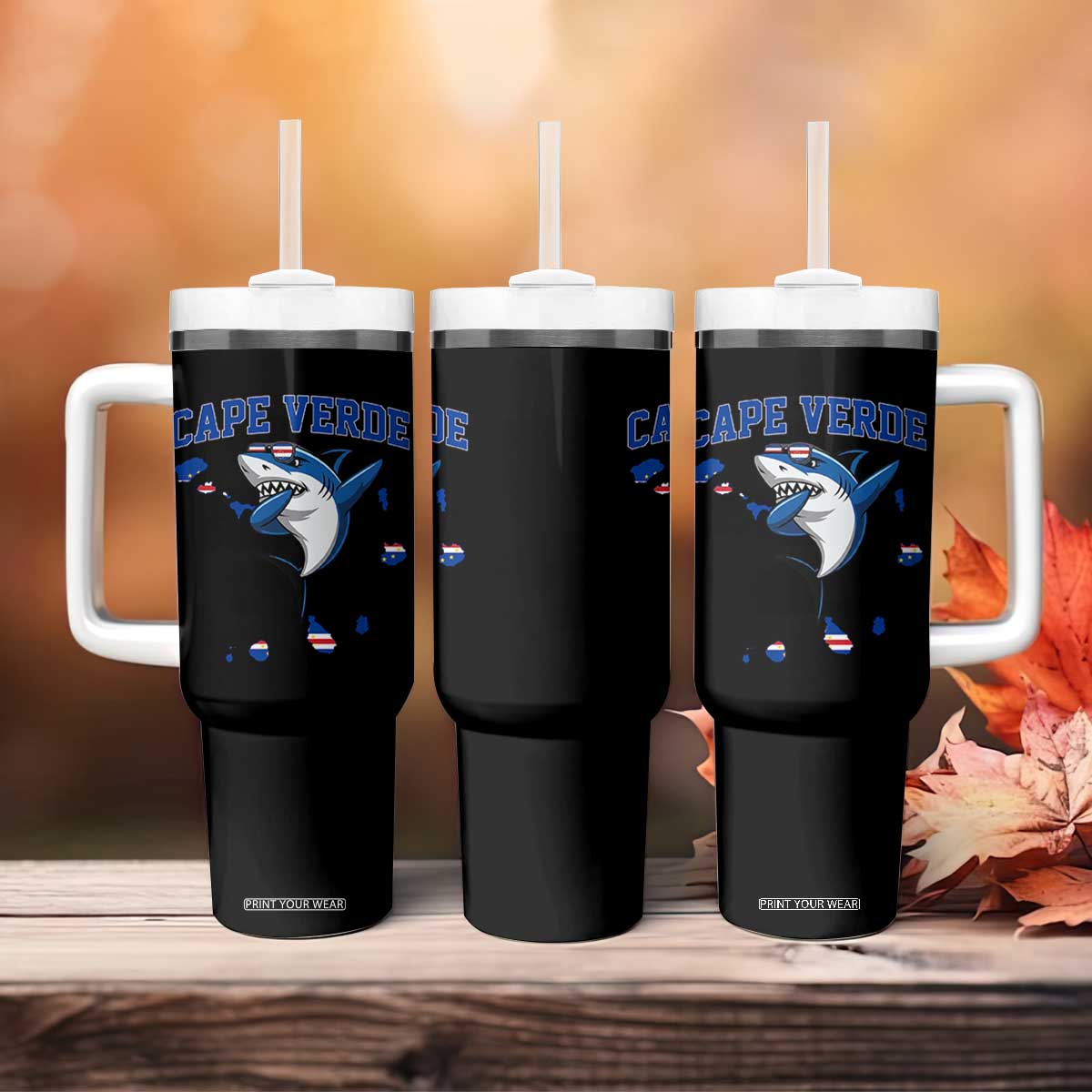 Cape Verde Flag Map Shark Cape Verdean Roots Tumbler With Handle TS14 Print Your Wear