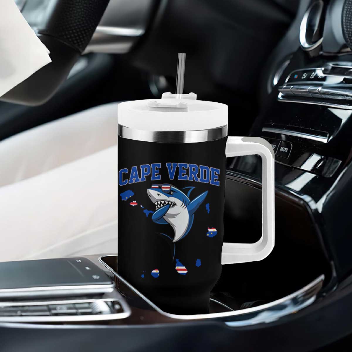 Cape Verde Flag Map Shark Cape Verdean Roots Tumbler With Handle TS14 Print Your Wear