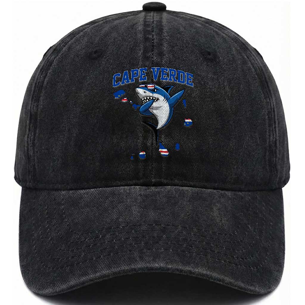 Cape Verde Flag Map Shark Cape Verdean Roots Washed Cotton Baseball Cap