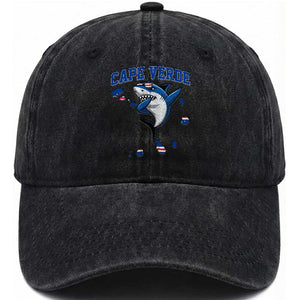 Cape Verde Flag Map Shark Cape Verdean Roots Washed Cotton Baseball Cap