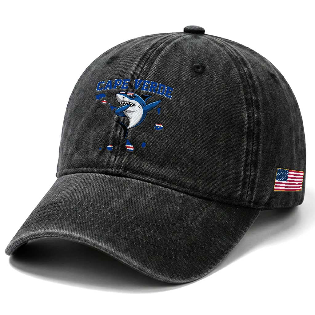 Cape Verde Flag Map Shark Cape Verdean Roots Washed Cotton Baseball Cap