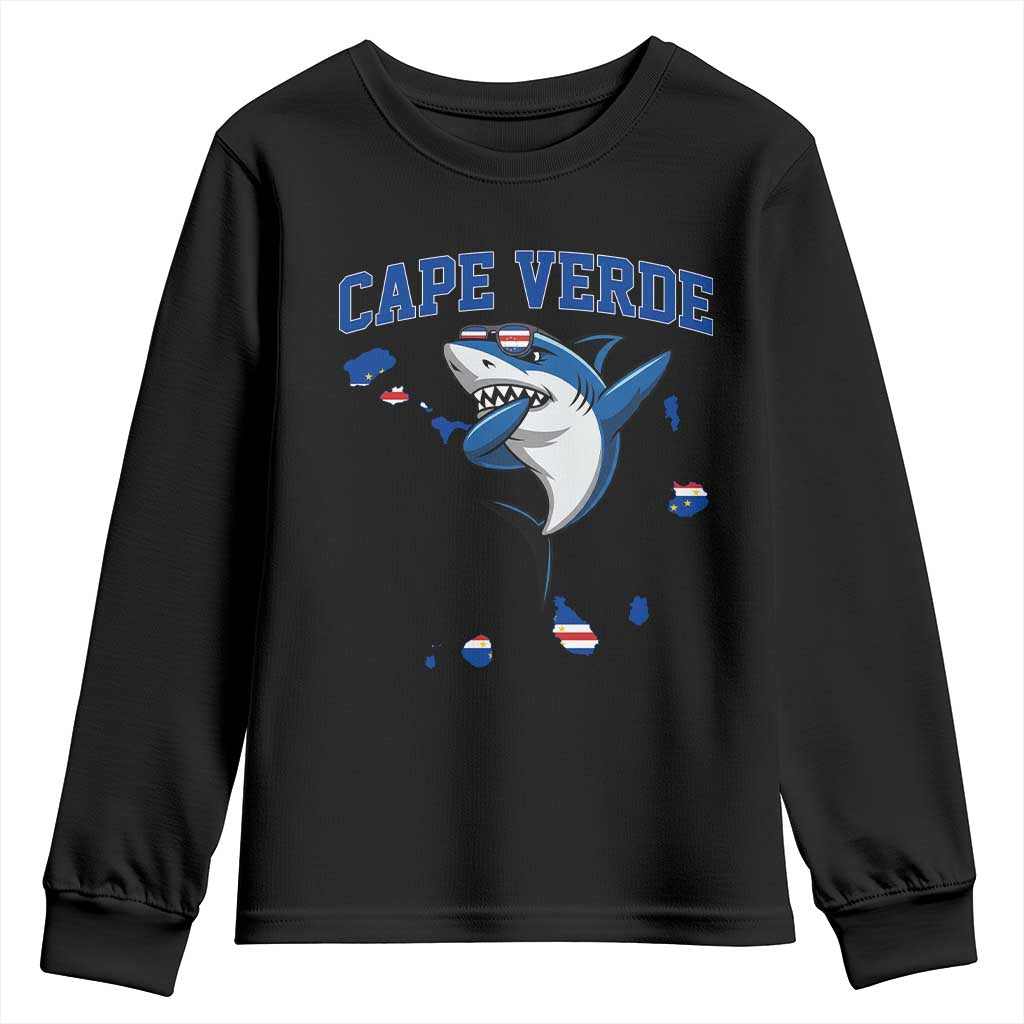 Cape Verde Flag Map Shark Cape Verdean Roots Youth Sweatshirt TS14 Black Print Your Wear