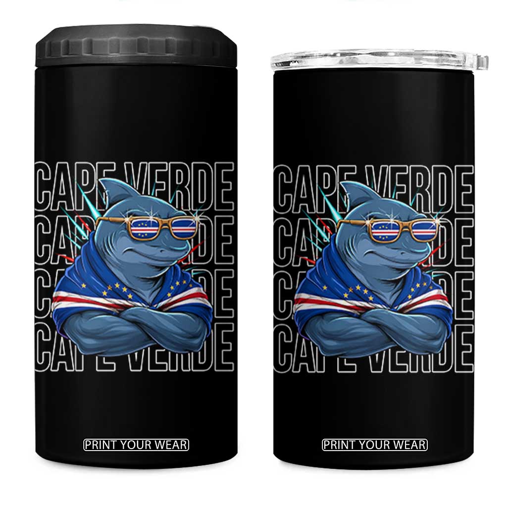 Cape Verde Flag Shark Cape Verdean Roots Cabo Verde 4 in 1 Can Cooler Tumbler TS14 One Size: 16 oz Black Print Your Wear
