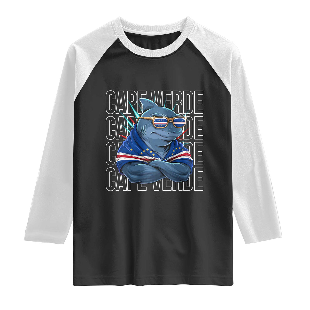 Cape Verde Flag Shark Cape Verdean Roots Cabo Verde Raglan Shirt