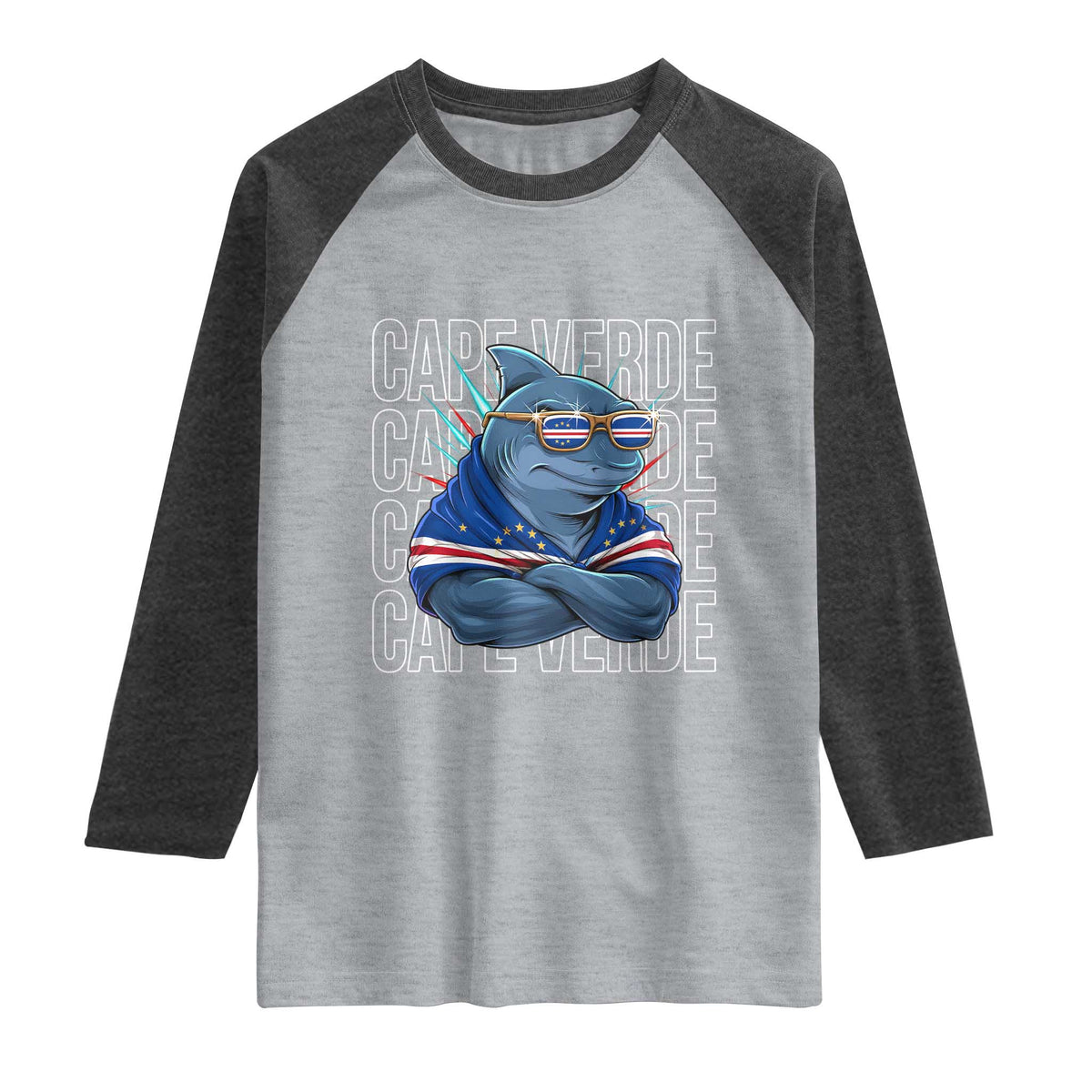 Cape Verde Flag Shark Cape Verdean Roots Cabo Verde Raglan Shirt