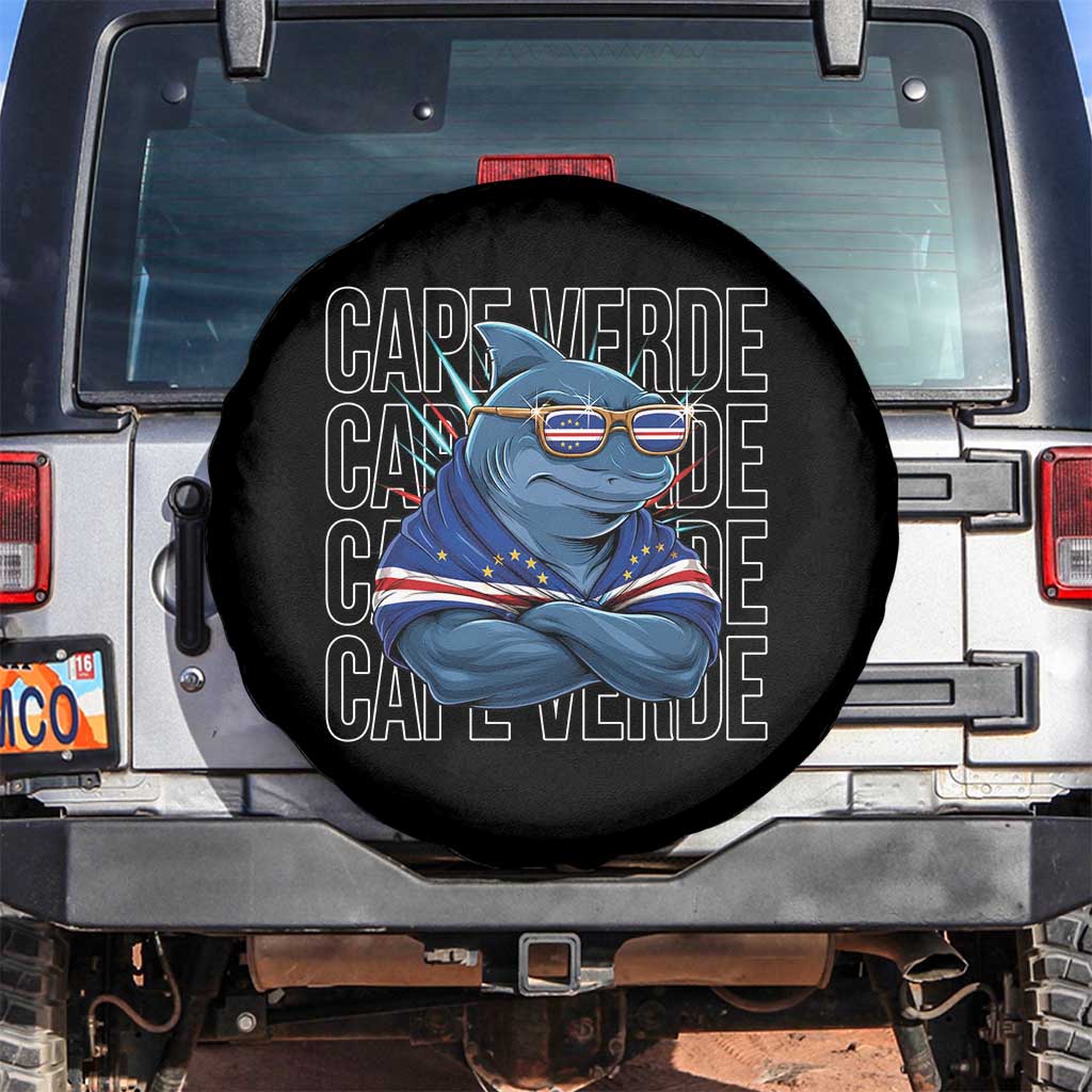 Cape Verde Flag Shark Cape Verdean Roots Cabo Verde Spare Tire Cover TS14 No hole Black Print Your Wear