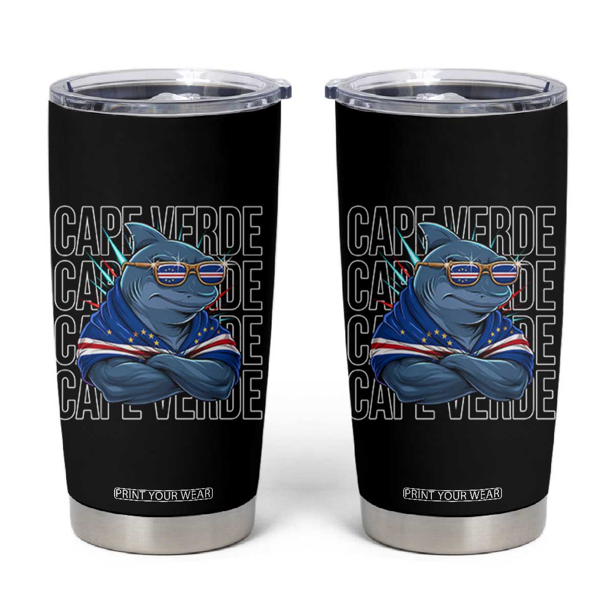Cape Verde Flag Shark Cape Verdean Roots Cabo Verde Tumbler Cup TS14 Black Print Your Wear