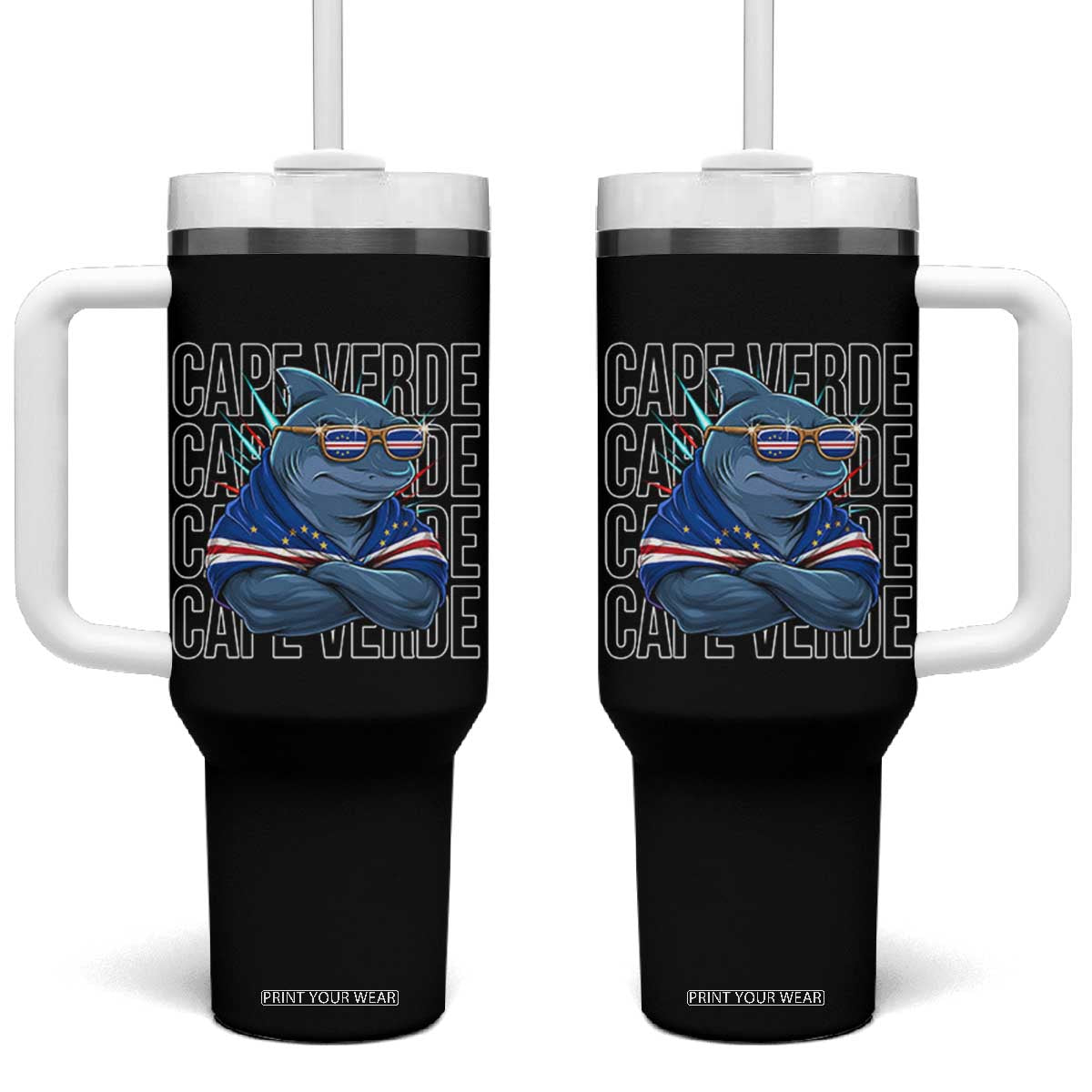 Cape Verde Flag Shark Cape Verdean Roots Cabo Verde Tumbler With Handle TS14 One Size: 40 oz Black Print Your Wear