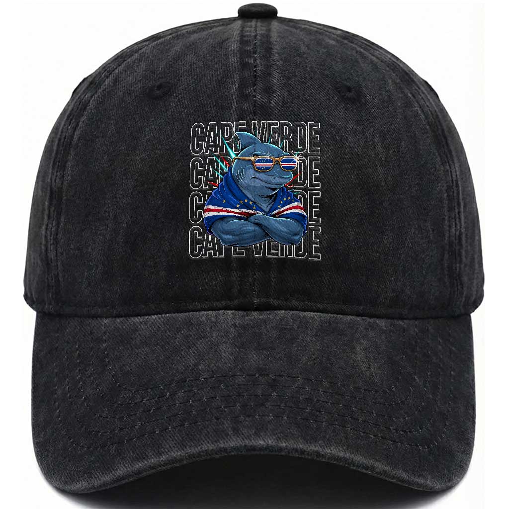 Cape Verde Flag Shark Cape Verdean Roots Cabo Verde Washed Cotton Baseball Cap TS14 Print Your Wear