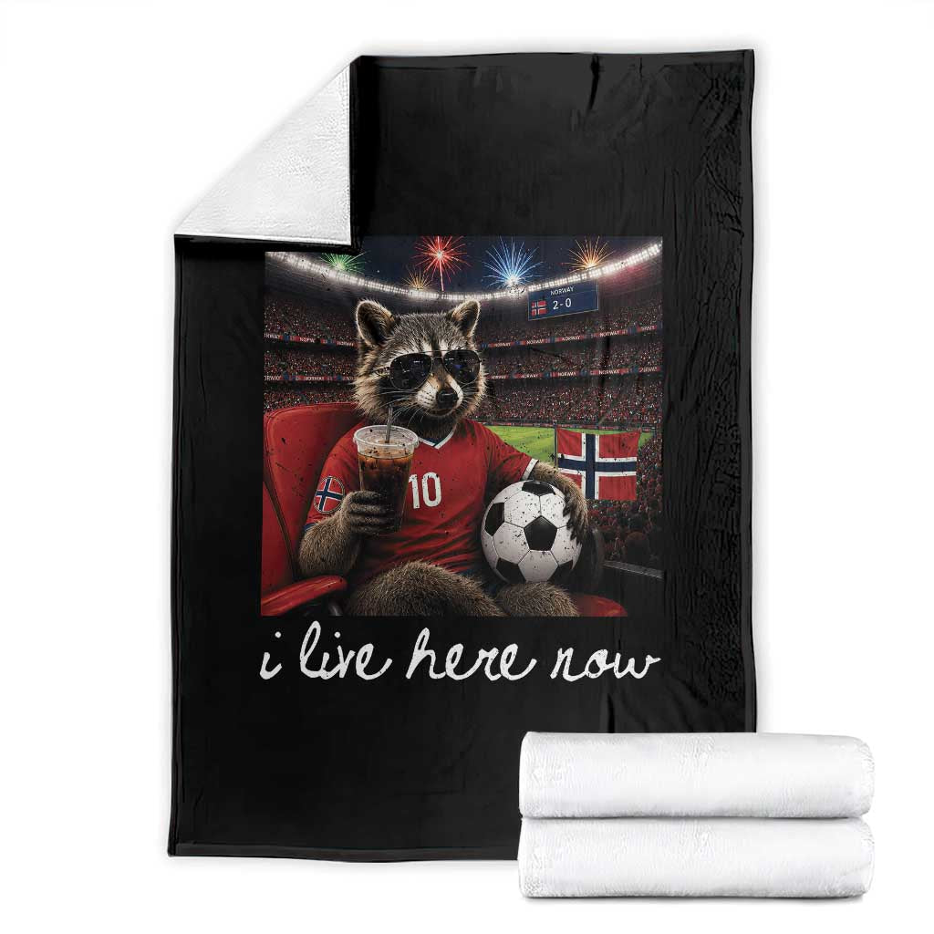 Norway Soccer Football Fan Norge Norwegian Flag Throw Blanket Funny Raccoon Drinking Iced Coffee TS14 Black Print Your Wear