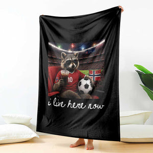 Norway Soccer Football Fan Norge Norwegian Flag Throw Blanket Funny Raccoon Drinking Iced Coffee TS14 Print Your Wear