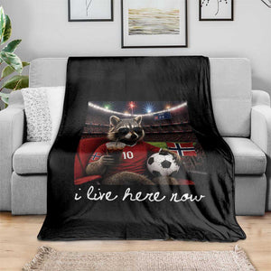 Norway Soccer Football Fan Norge Norwegian Flag Throw Blanket Funny Raccoon Drinking Iced Coffee TS14 Print Your Wear