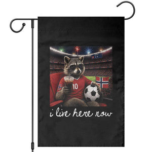 Norway Soccer Football Fan Norge Norwegian Flag Garden Flag Funny Raccoon Drinking Iced Coffee TS14 Black Print Your Wear